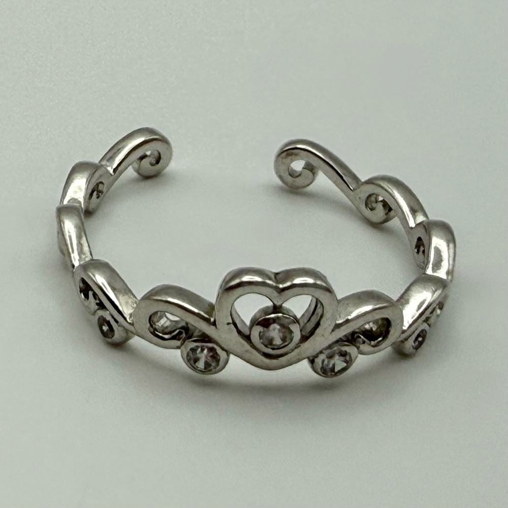 925 Sterling Silver Toe Ring Size 6 With Heart Embellishments